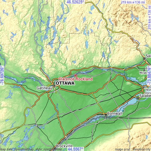 Topographic map of Clarence-Rockland