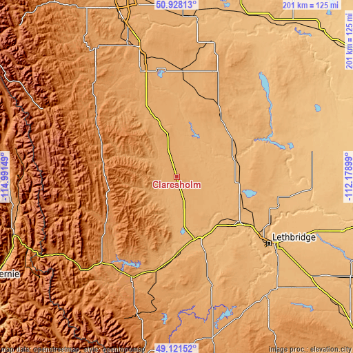 Topographic map of Claresholm