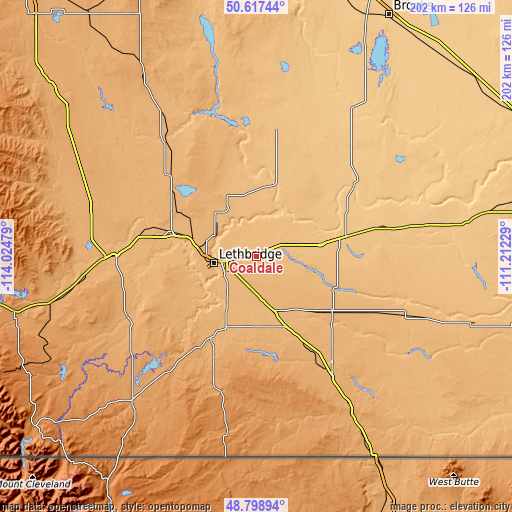 Topographic map of Coaldale
