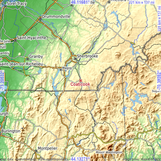 Topographic map of Coaticook
