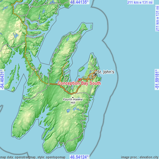 Topographic map of Conception Bay South