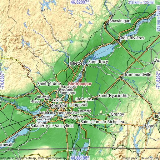 Topographic map of Contrecoeur