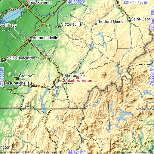 Topographic map of Cookshire-Eaton