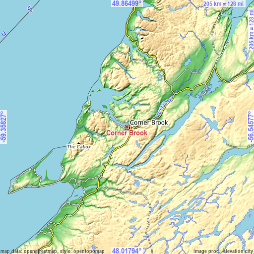 Topographic map of Corner Brook