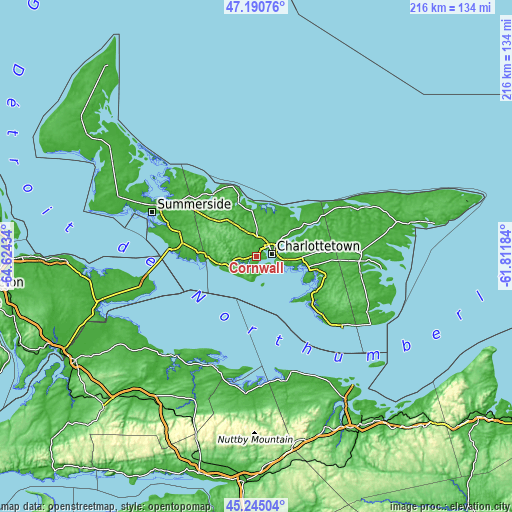 Topographic map of Cornwall