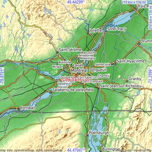 Topographic map of Côte-Saint-Luc