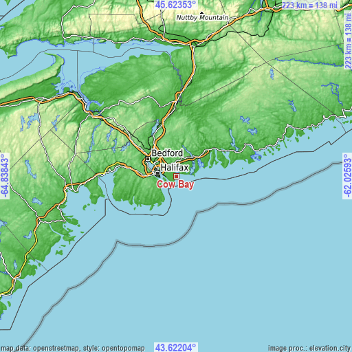 Topographic map of Cow Bay