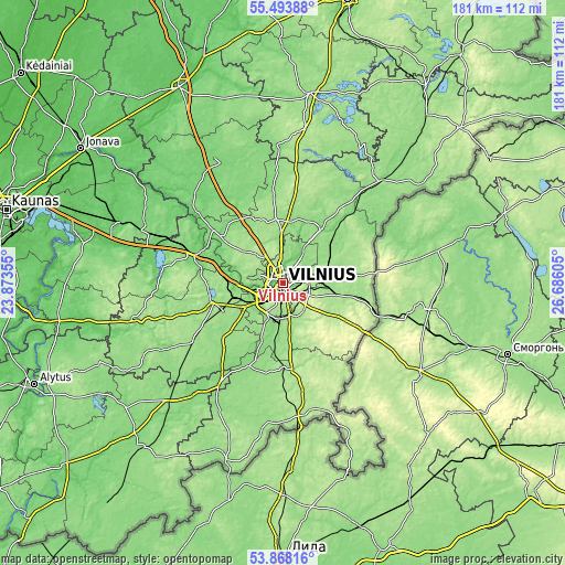 Topographic map of Vilnius