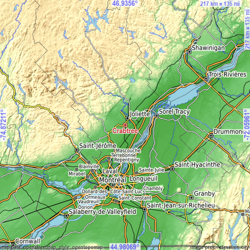 Topographic map of Crabtree