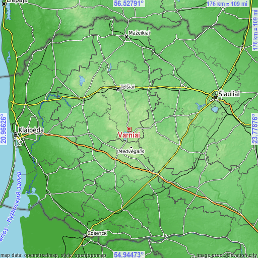 Topographic map of Varniai