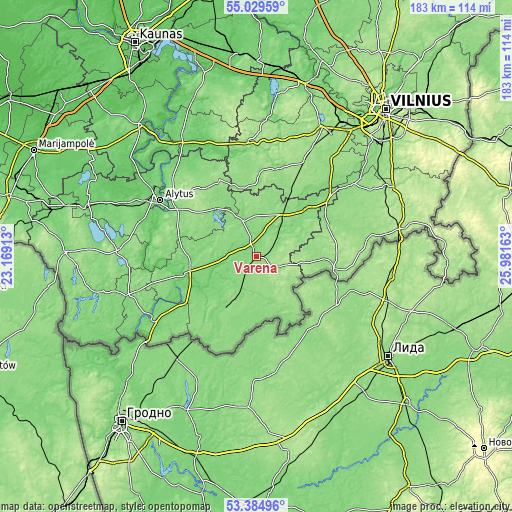 Topographic map of Varėna