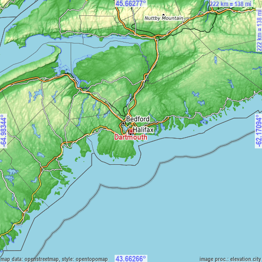 Topographic map of Dartmouth