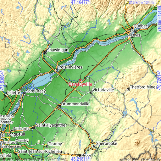 Topographic map of Daveluyville