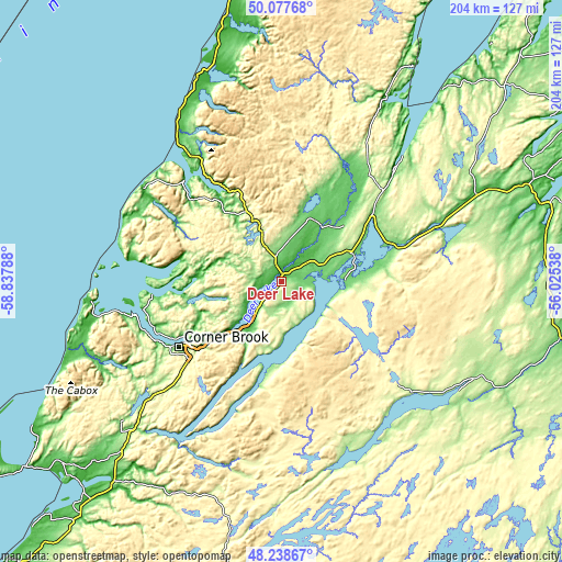 Topographic map of Deer Lake