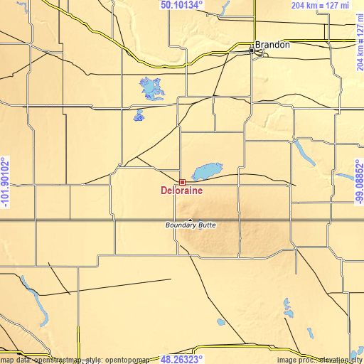 Topographic map of Deloraine