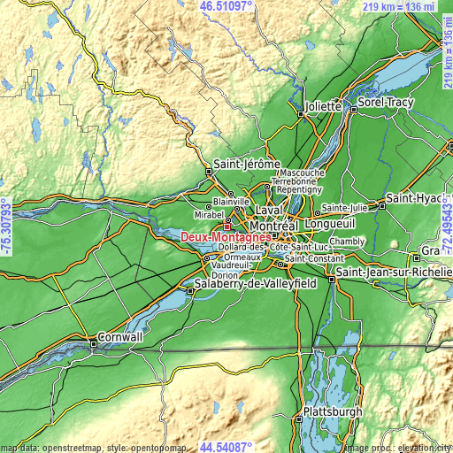 Topographic map of Deux-Montagnes