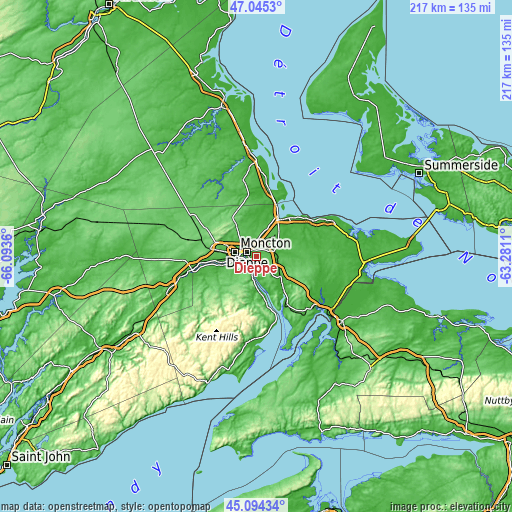 Topographic map of Dieppe
