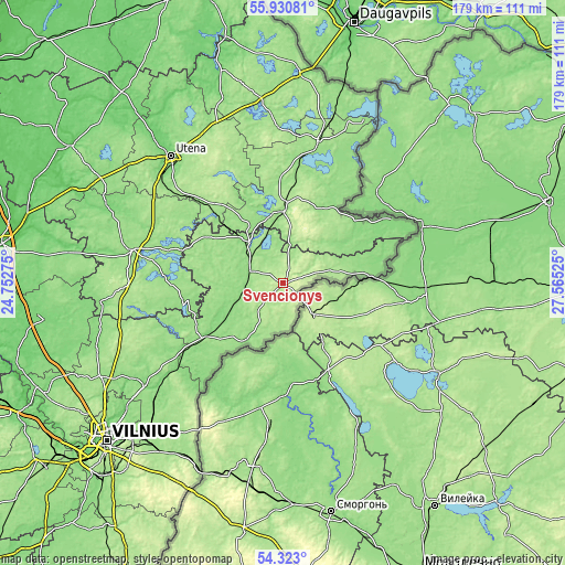 Topographic map of Švenčionys