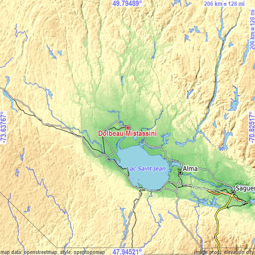 Topographic map of Dolbeau-Mistassini