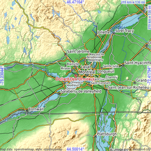 Topographic map of Dollard-Des Ormeaux