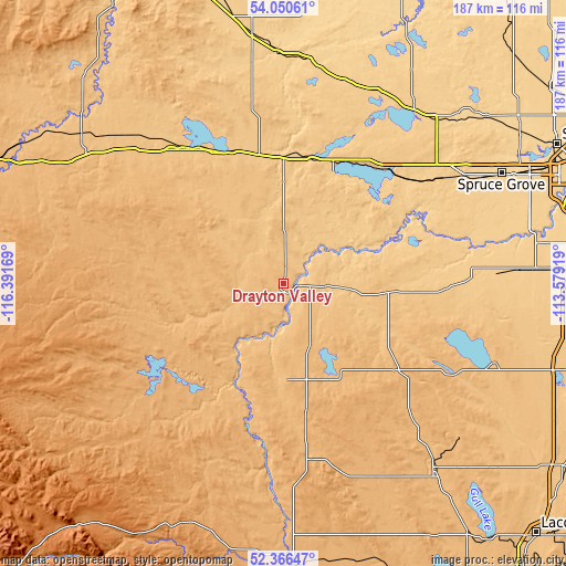 Topographic map of Drayton Valley