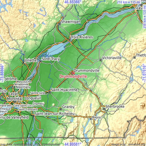 Topographic map of Drummondville