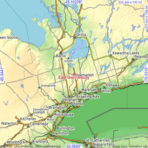 Topographic map of East Gwillimbury
