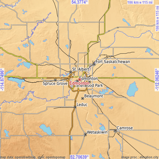 Topographic map of Edmonton