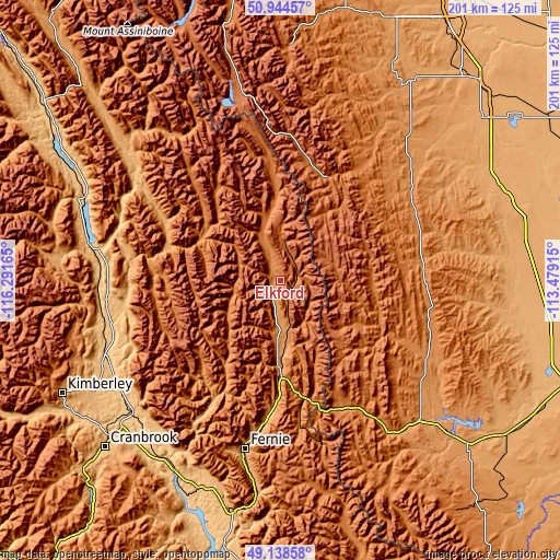 Topographic map of Elkford