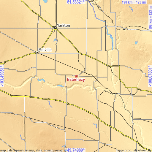 Topographic map of Esterhazy