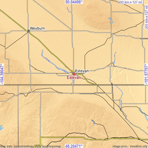 Topographic map of Estevan