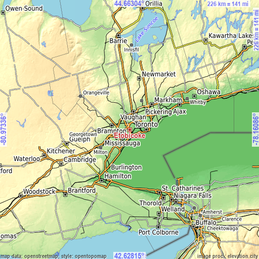 Topographic map of Etobicoke