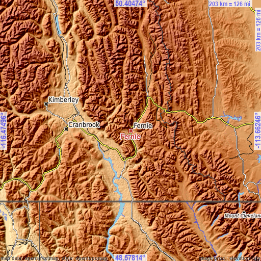 Topographic map of Fernie