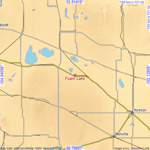 Topographic map of Foam Lake