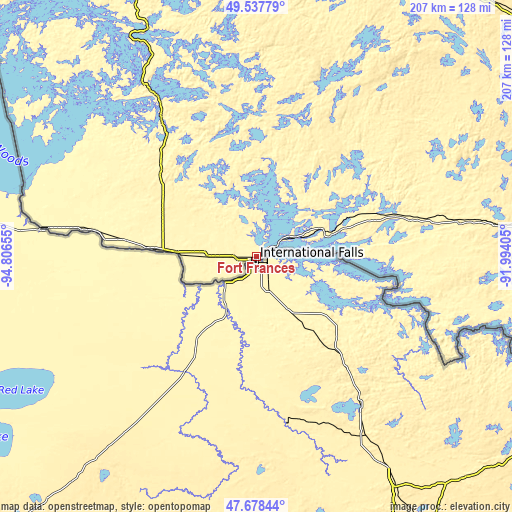 Topographic map of Fort Frances