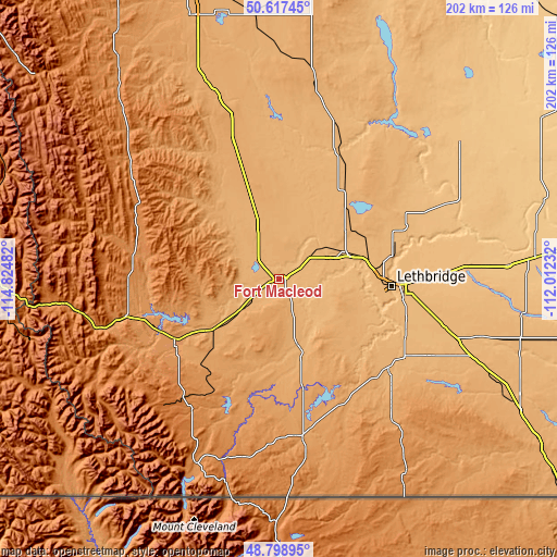 Topographic map of Fort Macleod