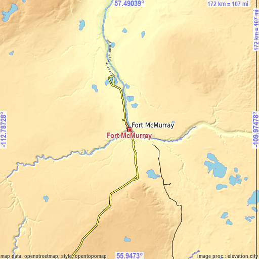 Topographic map of Fort McMurray