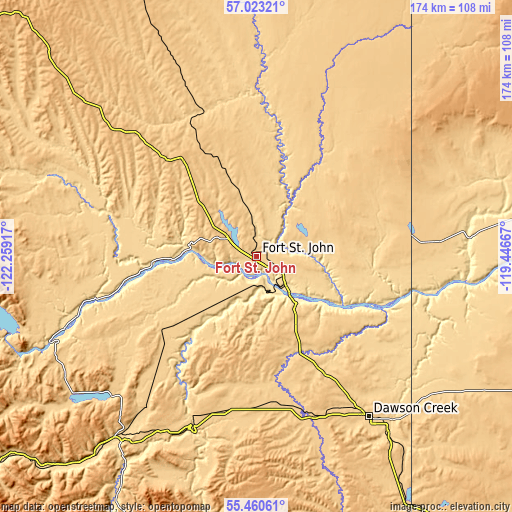 Topographic map of Fort St. John