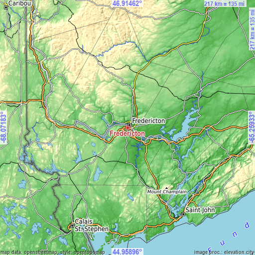 Topographic map of Fredericton