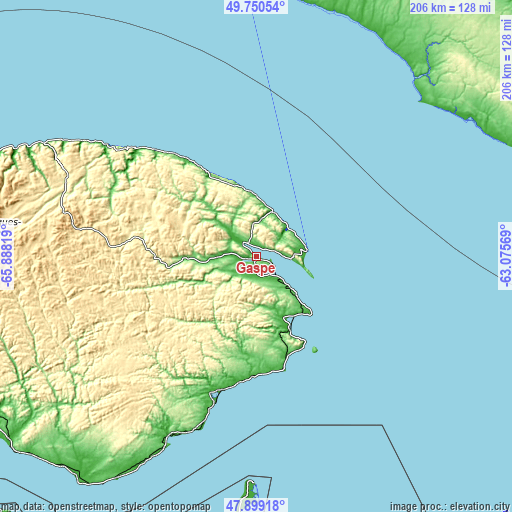 Topographic map of Gaspé