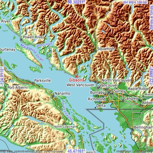 Topographic map of Gibsons