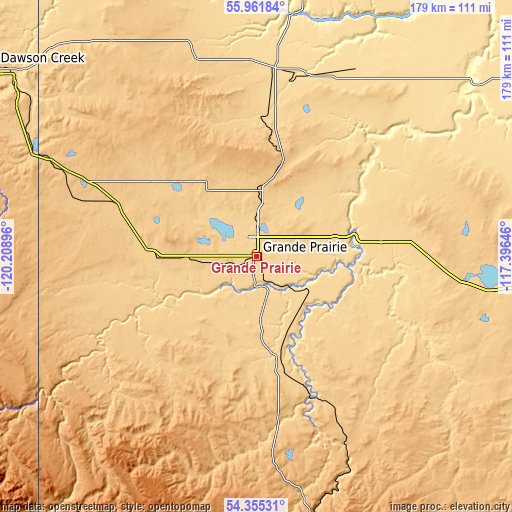 Topographic map of Grande Prairie