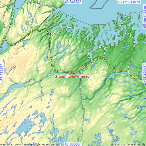 Topographic map of Grand Falls-Windsor