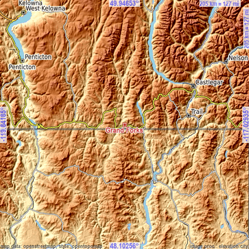 Topographic map of Grand Forks