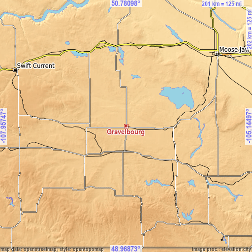 Topographic map of Gravelbourg
