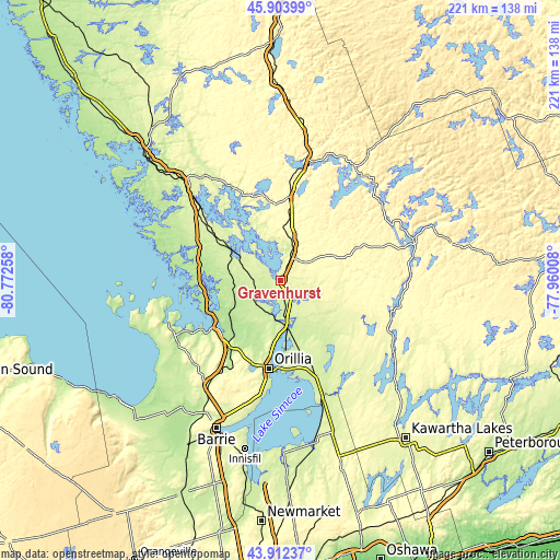 Topographic map of Gravenhurst