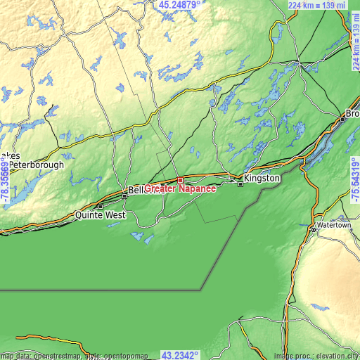 Topographic map of Greater Napanee