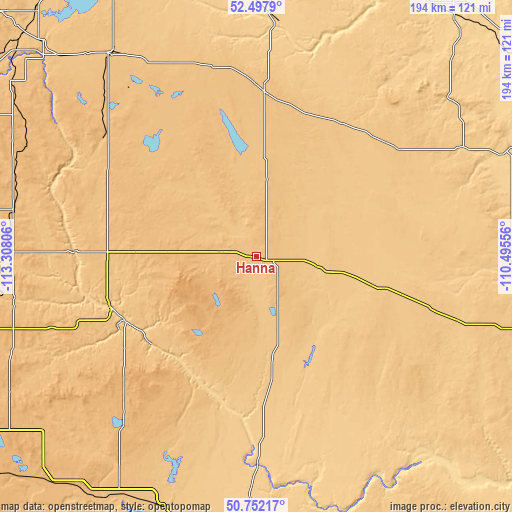 Topographic map of Hanna