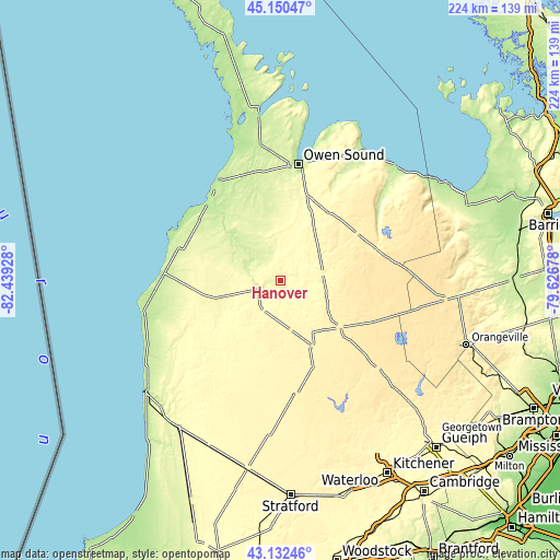 Topographic map of Hanover