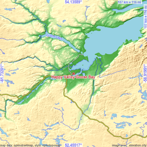 Topographic map of Happy Valley-Goose Bay